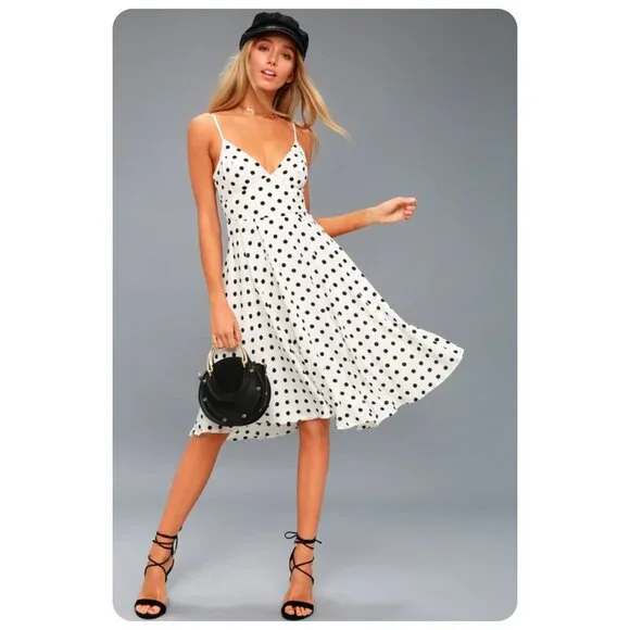 knee length dresses for ladies BEVERLY NATURAL SPOT MIDI DRESS – DISSH main image 0